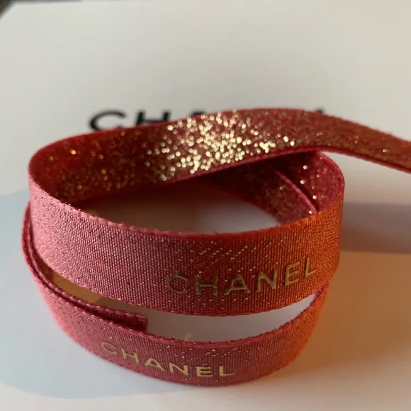 100% Genuine Chanel Ribbon dark Pink & gold 2 Yards 6 feet 72 inches - Picture 7 of 9
